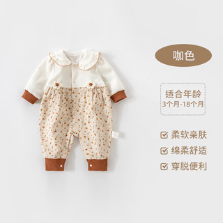 欢喜小熊 婴儿宝宝秋冬季连体衣女宝加厚保暖爬服婴幼儿外出哈衣 咖色 73(7-9个月.身高66-73cm)
