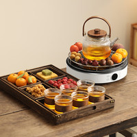 尚言坊 围炉煮茶器具套装家用耐高温玻璃煮茶壶烧水壶养身壶电陶炉煮茶器 8洛枫电陶炉+月笼壶竹套杯套组