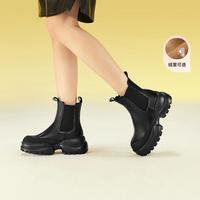Tata他她2023冬新帅气厚底切尔西靴女加绒大头丑丑短靴子