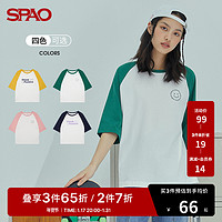 SPAO 女士T恤秋季新款撞色插肩五分袖圆领T恤SPLWB37S16