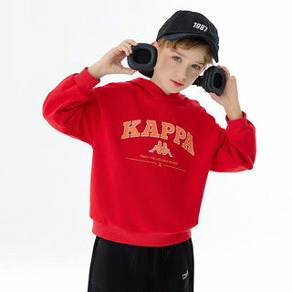 Kappa Kids男童卫衣中大童款秋装儿童连帽长袖休闲女童上衣童装 红色 120