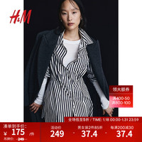 H&M女装2024春季翻折领休闲舒适棉质衬衫裙1213152 海军蓝/条纹 155/80A