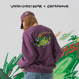 VISION STREET WEAR24春CROSSWAVE龙年联名美式街头刺绣圆领套头卫衣款 灰紫 XS