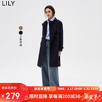 LILY2022冬女装复古英伦风气质通勤款长风衣外套 411藏青 L