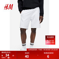 H&M 男装卫裤夏季纯色运动裤休闲简约风舒适柔软抽绳短裤0956308 白色 175/96A