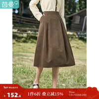 茵曼（INMAN）【博主同款】2023年秋季新款复古文艺显瘦花苞型中长款半身裙 咖啡色 L
