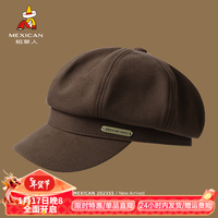 稻草人帽子女秋冬季八角帽百搭大头围显脸小画家帽复古贝雷报童帽 咖啡色