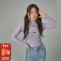 CHUU纯色T恤女韩系简约贴标小个子显瘦修身长袖上衣 紫色2 均码