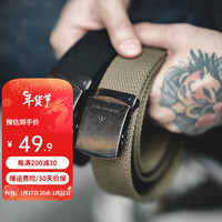 马登 工装 复古无孔松紧弹力织皮带单圈快脱硬汉休闲裤腰带男 炭黑色
