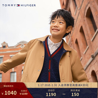 TOMMY HILFIGER【龙年系列】 24早春童装男女羊毛混纺V领开衫毛衣TH2412046 黑色654 M/150cm