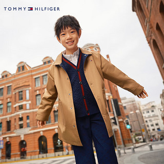 TOMMY HILFIGER【龙年系列】 24早春童装男女羊毛混纺V领开衫毛衣TH2412046 黑色654 M/150cm