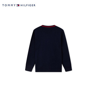 TOMMY HILFIGER【龙年系列】 24早春童装男女羊毛混纺V领开衫毛衣TH2412046 黑色654 M/150cm