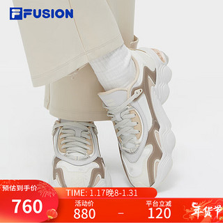 FILA FUSION斐乐潮牌女鞋TENACITY复古潮鞋2024春款休闲鞋老爹鞋 雪白/北极狼灰-TG 35.5