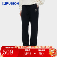 FILA FUSION斐乐潮牌针织长裤男2024春季时尚纯棉宽松运动裤 正黑色-BK 175/84A/L