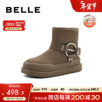 BeLLE 百丽 小众设计雪地靴女23冬季保暖舒适短靴B1750DD3 卡其色 38