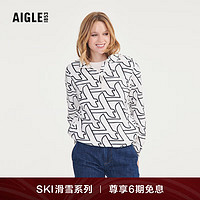 AIGLE【滑雪系列】艾高冬季女士户外保暖印花时尚半拉链抓绒衣 粉白色季节印花 AS391 40(170/92A)