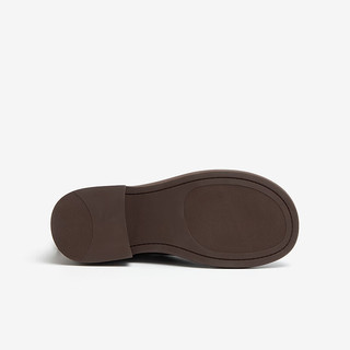 Bata 拔佳 堆靴女冬商场新款百搭羊皮粗跟褶皱通勤短靴21863DD3 啡色-单里 35