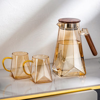 千寻雅志玻璃冷水壶套装家用大容量耐高温装凉白开水壶泡茶壶客厅喝水杯子 胡桃木琥珀色壶+琥珀杯*2