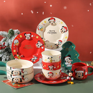 川岛屋川岛屋迪士尼圣诞节餐具陶瓷碗家用2023碗盘卡通可爱儿童饭碗 圣诞米奇2人食7件套
