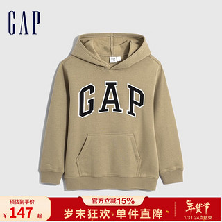 Gap男童冬季款LOGO宽松廓形运动卫衣872692儿童装休闲上衣 卡其色 130cm(S)亚洲尺码