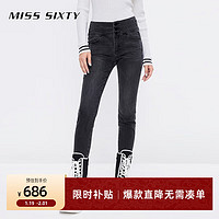 MISS SIXTY 牛仔裤女三环高腰复古黑灰修身显瘦铅笔裤 黑灰 27