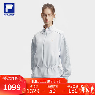 FILA 斐乐 女士针织长袖外套2024春运动收腰立领上衣 豆灰蓝-LB 180/96A/XXL