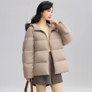 鸭鸭羽绒服 YAYA冬季抗寒时尚百搭连帽短款女士小个子面包服纯色保暖羽绒服女