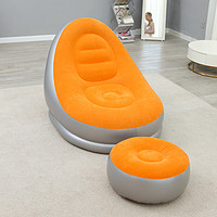新款植绒充气沙发懒人沙发床带脚凳 橙色 沙发116*96*83cm 脚凳61*31cm