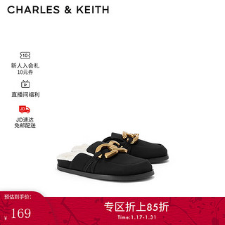 CHARLES&KEITH毛绒包头拖鞋穆勒鞋子女鞋女士CK1-70900420 Black黑色 39