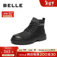 百丽时尚休闲靴男2023冬牛皮革户外工装靴加绒8FT01DD3 黑色-绒里 40