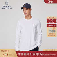 布克兄弟（BrooksBrothers）男士春秋新棉质圆领刺绣LOGO休闲长袖T恤 1001-白色 L