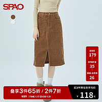 SPAO 女士半身裙冬季新款灯芯绒直筒开叉中长裙SPWHC4TS20