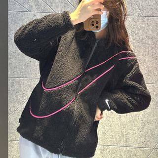 NIKE 耐克 外套女装2024春季运动服保暖摇粒绒连帽上衣夹克 FZ6536-010黑色 M