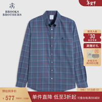 布克兄弟（BrooksBrothers）男士春秋新棉质扣结领免烫修身长袖休闲衬衫 4003-蓝色格纹 S