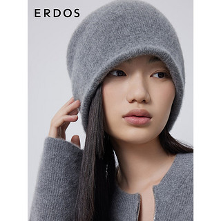 ERDOS 纯羊绒圆顶多色四平保暖针织帽女士帽子 玛瑙灰 52cm