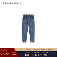 TOMMY HILFIGER 童装男休闲简约刺绣抽绳腰束脚牛仔裤TH2342024 牛仔蓝001 6/120cm