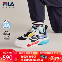 FILA斐乐儿童童鞋2024年春季男女小童旋钮时尚BOA闪灯鞋 黑/斐乐白-NA 29码/内长18.0cm