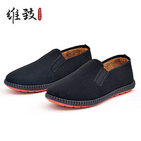 维致 传统老北京布鞋 男士冬季加绒懒人一脚蹬 WZ1016 黑色 44