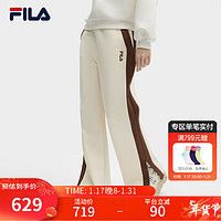 FILA 斐乐女士针织长裤2024春季时尚撞色宽松运动阔腿裤 东方白-WT 165/66A/M