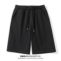 JEANSWEST LIFE 真维斯纯棉短裤男年夏季薄款男士五分裤宽松休闲运动中裤 黑/纯色 XL