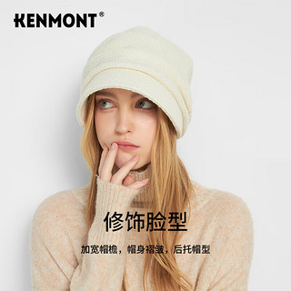 卡蒙（Kenmont）纯色后托绵羊毛鸭舌贝雷帽女显脸小秋冬英伦百搭八角帽km-5253 黑色