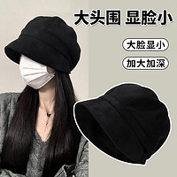 SOMUBAY 秋冬帽子女大头围贝雷帽素颜堆堆帽显脸小春秋保暖帽八角帽黑 DDM-56黑色【春秋款】 可调节 DDM-56黑色【加厚款】