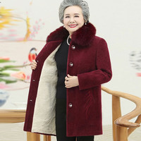 孜颜 中老年女装冬装外套厚装老年人大衣加绒保暖70岁奶奶装衣服 如意花酒红【加绒】 3XL(115-130斤)