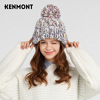 卡蒙（Kenmont）绵羊毛粗毛线手工护耳针织帽毛球可拆卸女秋冬保暖冷帽km-9436
