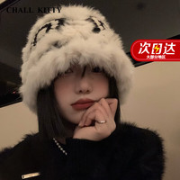 CHALL KITTY醒狮帽女冬季保暖女士针织帽防风防寒毛线渔夫帽子 礼盒装 【黑色】轻奢时尚ck风