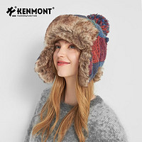 卡蒙（Kenmont）多巴胺格子毛线帽女冬季大头围加厚防寒毛绒护耳雷锋帽9499 海洋色 适用头围 (57-60cm)