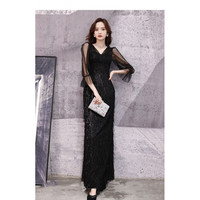 家隆名秀金色小个子晚礼服裙女高端气质感轻奢小众2023主持人艺考 黑色 L