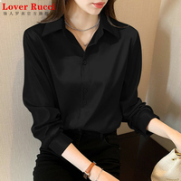 LOVER RUCCI 法国黑色衬衫女长袖春季设计感小众宽松上衣洋气时尚职业衬衣 黑色XL