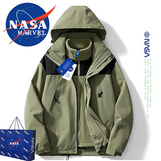 NASA MARVEL 冲锋衣男秋冬三合一防风加厚连帽外套户外登山装 黑色 3XL  黑色（三合一） 3XL-（185斤-200斤）