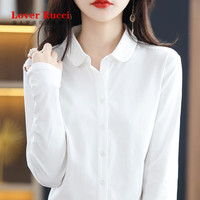 LOVER RUCCI绿色纯棉Polo领正肩衬衫女秋开衫打底衫长袖上衣宽松显瘦纯色外套 奶白色 M